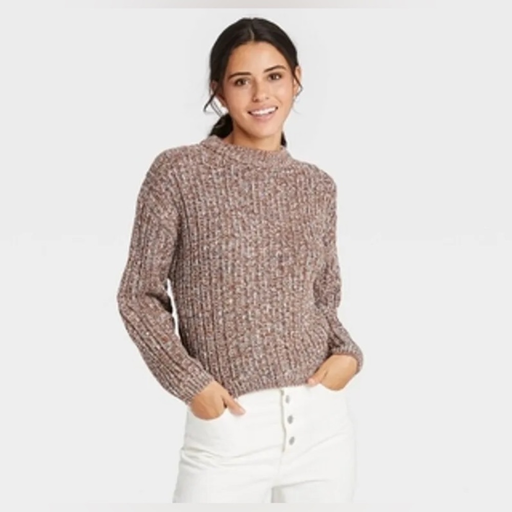 Universal Threads Brown Multi Cable Knit Cropped Sweater Size Large